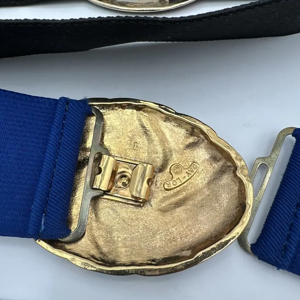 Set Of 3 Vintage 80s Lacquered Gold Tone Buckle Elastic Stretch Belts